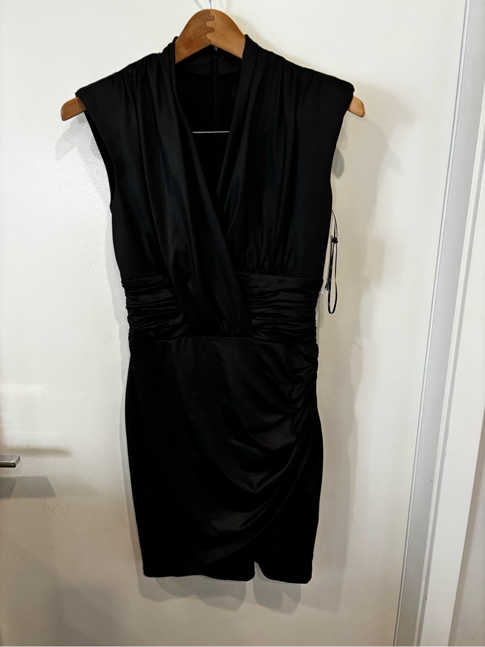 DKNY Black Sleeveless V-Neck Ruched Waist Mini Dress